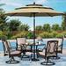 & William 8 Piece Patio Table and Chairs with 13ft Double-Sided Umbrella Outdoor Dining Furniture Set with 6 Padded Swivel Rocker Dining Chairs 1 Rectangular Metal Patio Table and 1