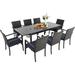 durable & William 9 Pieces Patio Dining Set for 8 Outdoor Dining Furniture with 1 X-large E-coating Square Metal Table and 8 Rattan Chairs with Cushions Outdoor Table & Chairs f