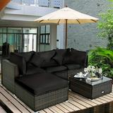 3 PCS Patio Wicker Conversation Set PE Rattan Sofa with Tempered Glass Coffee Table 2 Chairs 2 Cushions Outdoor Patio Furniture Set for Yard Porch Bistro Balcony Backyard Pool Grey