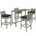 Modway Conduit 5 Piece Rattan Patio Pub Set in Light Gray and Navy