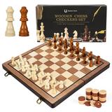 Anzid Chess Set 15 Chess Board Wooden YPF5 Magnetic Chess Collapsible Chess Board Checkers 2-in-1 Chess Sets for Adults Chess Set for Kids Magnetic Chess Set Strategy Game