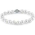 THE PEARL SOURCE Sterling Silver 7-8mm AAA Quality Round White Freshwater Cultured Pearl Bracelet with Gabriella Clasp for Women