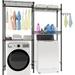 Over Washer and Dryer Shelves Laundry Room Storage Organization Clothes Drying Rack 3 Tier Adjustable Height Wire Shelving with Wire Basket Hanger Rod&Hook Space Saving Shelf