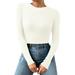 Women Casual Multicolor Basic Round Neck Solid Color Knit Long Sleeve Bodysuit Top Womens Thermal Tops Long Sleeve Set Thermal Underwear Top for Men Long Sleeve Long Sleeve Thermal Womens Tops Thermal