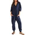 Women s Casual Loose Jumpsuits Long Sleeve V Neck Oversized Rompers Baggy Overalls Lounge Pajamas Onesie Jumper