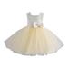 NIUREDLTD Flower Girl Dress Long Princess Wedding Round Collar Pearl Set Sleeveless Front And Back Bow A Line Dress Wedding Party Princess Dress Pageant Gown For Toddler Grils Beige Size 90