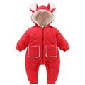 QUYUON Baby Winter Rompers Thicken Warm Fleece Lined Hooded Jumpsuits Zipper Front Pockets Long Sleeve Quilted Lightweight Puffer Jackets Coat One-Piece Rompers Snap Closure Red 18 Months