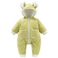 QUYUON Baby Winter Rompers Thicken Warm Fleece Lined Hooded Jumpsuits Zipper Front Pockets Long Sleeve Quilted Lightweight Puffer Jackets Coat One-Piece Rompers Snap Closure Green 6 Months