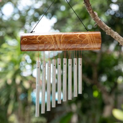 Early Morning Song,'Bamboo Wind Chime in Brown with Aluminum Pipes from Bali'