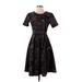 Lularoe Casual Dress - Fit & Flare Crew Neck Short Sleeve: Black Jacquard Dresses - Women's Size Small