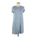 Lou & Grey Casual Dress - DropWaist Crew Neck Short sleeves: Blue Dresses - Women's Size Medium