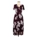 Pink Blush Casual Dress - Midi: Burgundy Floral Motif Dresses - Women's Size Medium