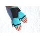 Black & Cyan Blue Fingerless Gloves, Hand Knitted Long Cuff Two Color Wool Open Fingers Winter Women's Gloves