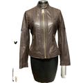 Michael Kors Jackets & Coats | Michael Kors Leather Motorcycle Jacket Women’s Small Brown Full Zip Quilted Soft | Color: Brown | Size: S