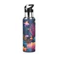 Watercolor Sea Animals Sport Water Bottle Insulated Stainless Steel Large Vacuum Flask Leak Proof Thermos with Straw for Travel(600ml/1000ml)