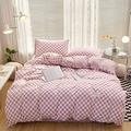 Purple Bedding Set Twin,100% Washed Cotton Purple Checkered Twin Quilt Cover,4PCS Bed Set 1 Quilt Cover+2 Pillow Covers+1 Flat Sheet, Checkered Comforter Cover Plaid Duvet Cover (Purple, Twin)