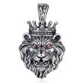 VOYADE S925 Sterling Silver Domineering Crown Lion Head Pendant, Men's Vintage Lion Head Pendant Necklace,Silver,Pendant + Chain 60cm