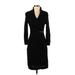 Ellen Tracy Casual Dress - Sheath V-Neck 3/4 sleeves: Black Print Dresses - Women's Size Small