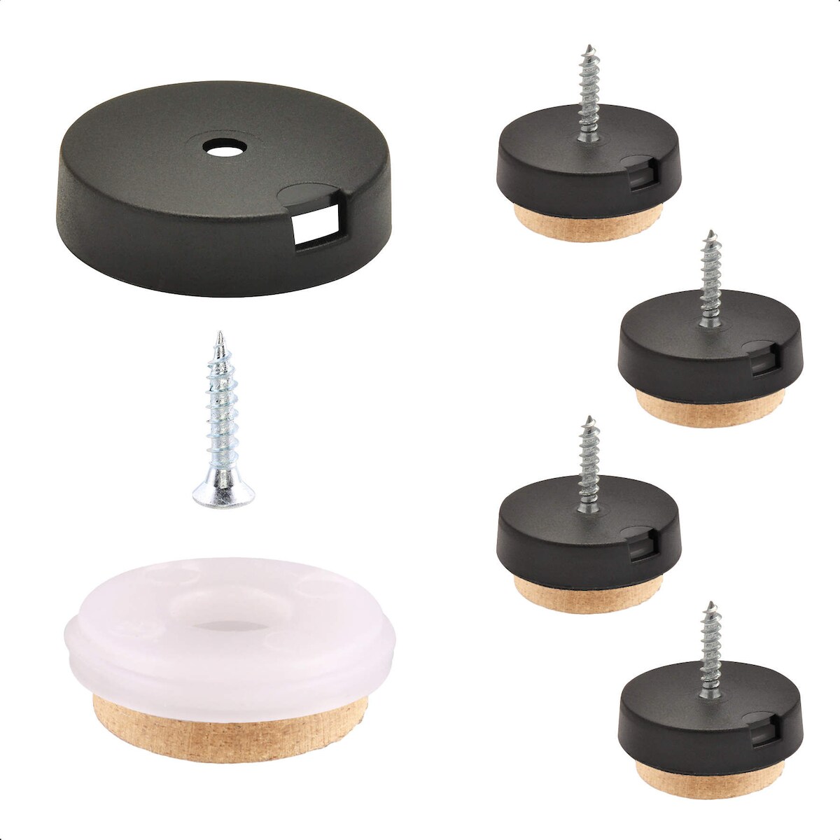 WAGNER QuickClick® Filzgleiter SYNO - zum Schrauben, 4x Basis & Schraube & Einsatz Ø 25 mm, DE Ware - 16782400 Image