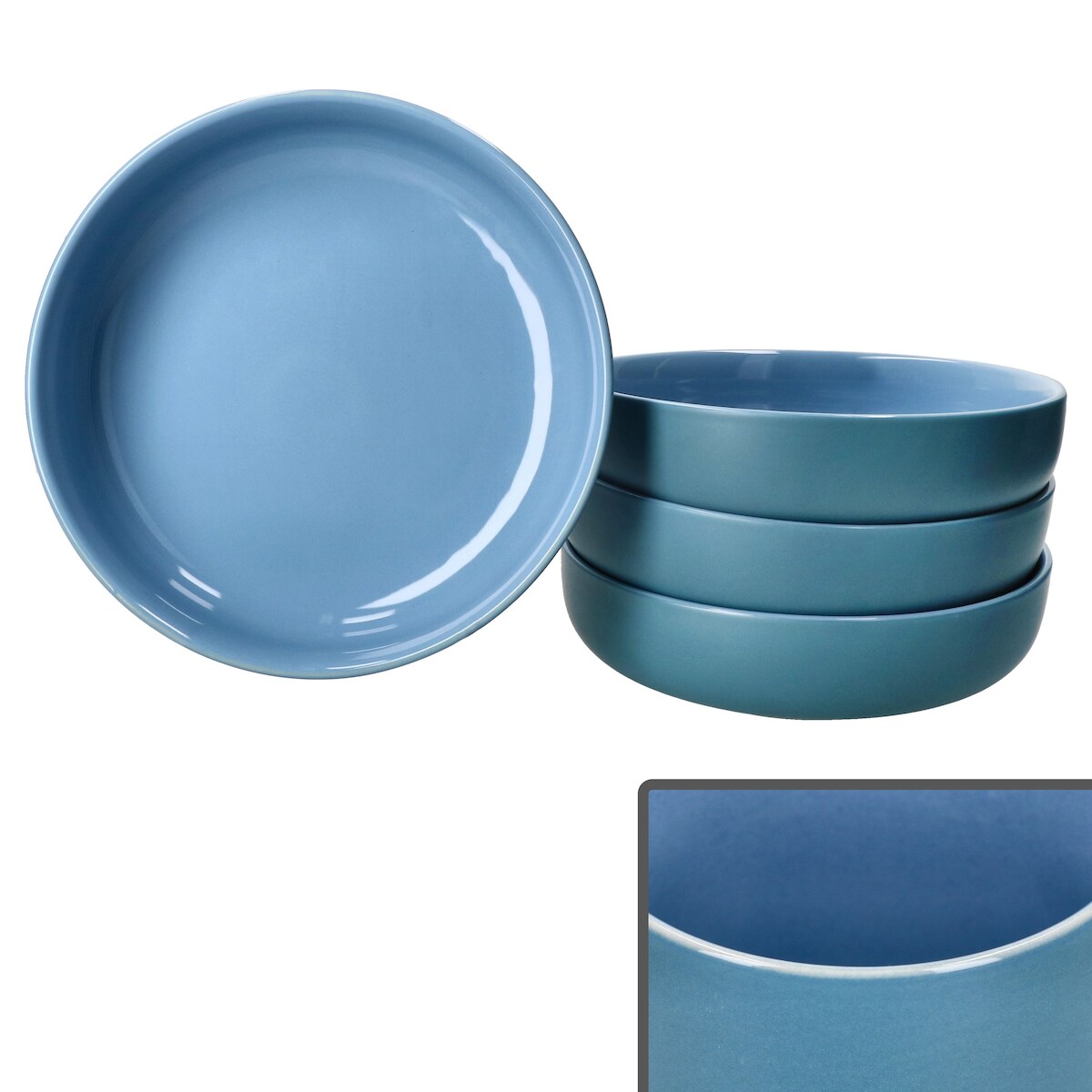 Ritzenhoff 4x Jasper Suppenteller 610ml Ozeanblau Steingut 4 Pers. tiefe Teller Image