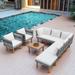 9-Piece Outdoor Patio Garden Wicker Sofa Set, PE Rattan Sofa Set, with Acacia Wood Tabletop, Armrest Chairs with Cushions