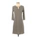 Tacera Casual Dress - Shift Crew Neck Long sleeves: Brown Argyle Dresses - Women's Size Small Petite