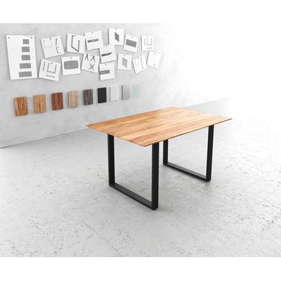 DELIFE Esstisch Edge 140x90 Akazie Natur Kufengestell Schwarz Schweizer Kante, Esstische Image