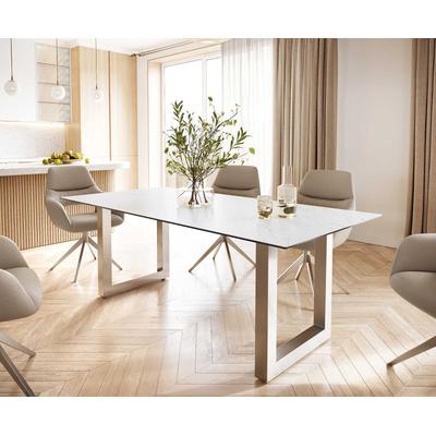 DELIFE Esstisch Edge 200x100 Keramik Laminam® Statuarietto Weiß Edelstahl Breit, Esstische Image