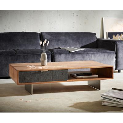 DELIFE Couchtisch Teele 115x60 cm Akazie Natur Schiefer 2 Schubfächer Fuß schwebend Edelstahl, Couchtische Image