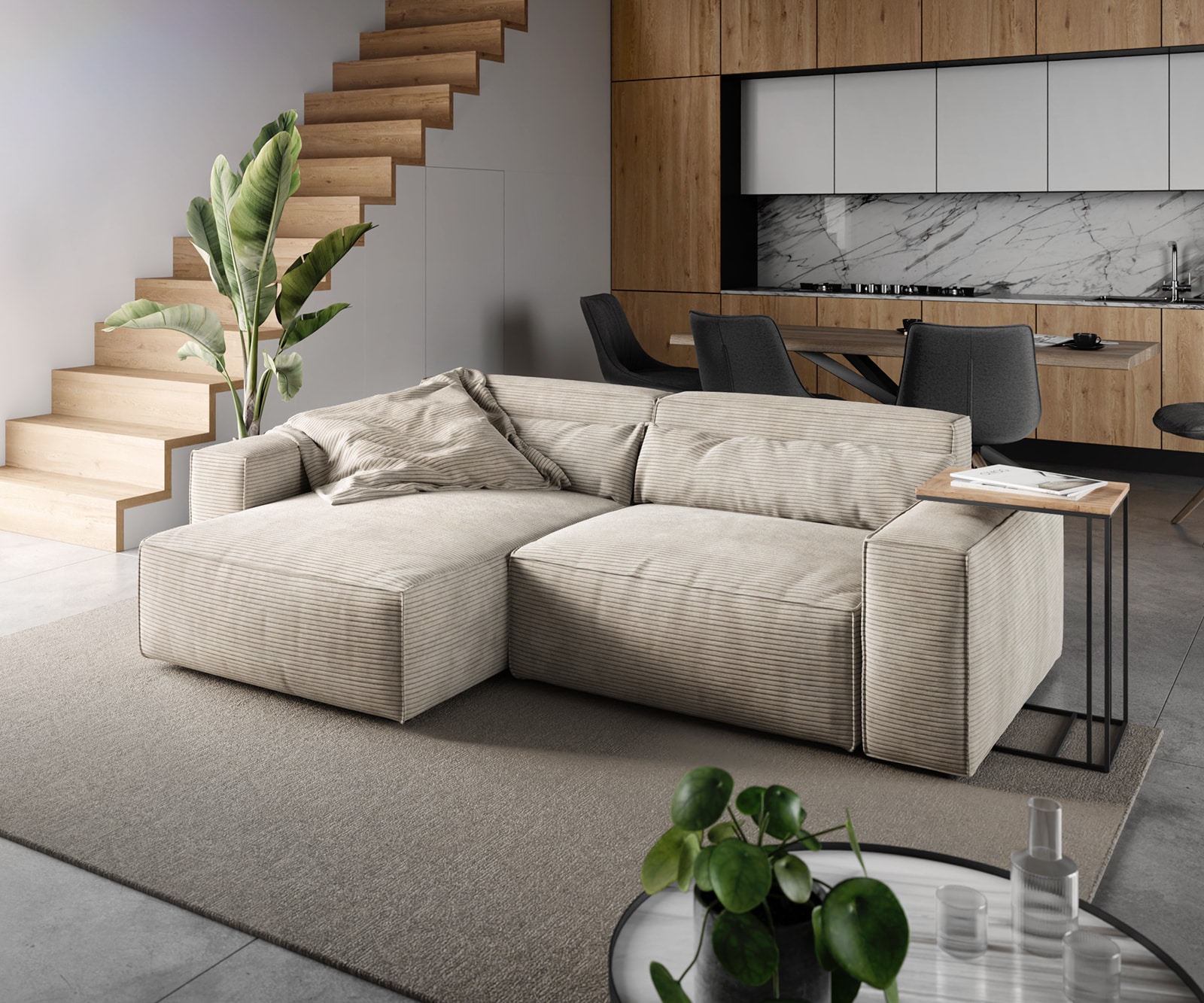 DELIFE Ecksofa Sirpio 230x150 cm Cord Beige Recamiere variabel, Ecksofas Image
