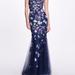 Marchesa Notte Sleeveless Embroidered Tulle Gown - Navy - Blue - 4