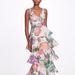 Marchesa Notte Plunging V-Neck Floral Printed Gown - White - 4