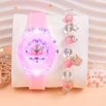 1pc Montre Lumineuse À LED Avec Bracelet En Silicone & 1pc Bracelet Perlé Coloré, Cadeau Idéal Pour Filles