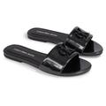 Pantolette CALVIN KLEIN JEANS "FLAT SANDAL SLIDE MG MET" Gr. 36, schwarz Damen Schuhe Pantoletten