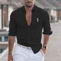 Men's Shirt Cotton Linen Shirt White Cotton Shirt Casual Shirt Cotton Shirt Black White Pink Long Sleeve Poker Lapel Spring Fall Hawaiian Holiday Clothing Apparel Button-Down