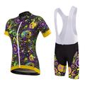 Malciklo Women's Short Sleeve Cycling Jersey with Bib Shorts Black OrangeWhite White Floral Botanical Plus Size Bike Clothing Suit Breathable 3D Pad Quick Dry Anatomic Design Sports Bamboo-carbon