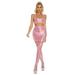 Womens Glossy Lingerie Sleeveless Crop Tank Tops Low Rise Miniskirt with Thigh High Stockings Pool Party Pole Dance Clubwear Pink C M
