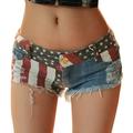 Women America Flag Denim Jeans Low Waist Hole Pockets Mini Shorts Pants Jeans Swimsuit Women Shorts Womens Mountain Bike Shorts Womens Overalls Shorts plus Size Swimsuits for Women with Shorts Women