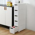 Narrow Slim Rolling Storage Cart and Organizer 7.1 inches Kitchen Storage Cabinet Beside Fridge Small Plastic Rolling Shelf with Drawers for Bathroom
