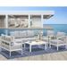 simple Aluminum Patio Furniture Set 4 Pcs Modern Outdoor Conversation Set Sectional Sofa with Upgrade Cushion and Coffee Table White