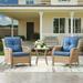 PARKWELL 3PCS Patio Rattan Furniture Set Cushion Conversation Set Sofa Coffee Table Navy