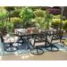 simple 7 PCS Heavy Duty Metal Patio Dining Sets with 6 Swivel Chairs (Cushion Included) and 1 Rectangular Metal Table with Umbrella Hole Outdoor Furniture for 6
