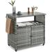 TJUNBOLIFE Wicker Outdoor Cart - Gray Gradient Patio Console Table Buffet Cabinet Serving Kitchen Cart with Wheels for Outside Backyard