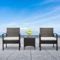 Rattan Patio Furniture Sets of 3 PE Rattan Conversation Furniture Set w/ 2-pcs Arm Chairs & Tempered Glass Coffee Table Rattan Sofa Conversation Sets for Garden Backyard Patio Poolside.