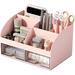 Desk Organizer Office Desk Accessories Pen Organizer with 6 Compartments and 2 Drawers Multi-Functional Pencil Holder for Desk Desk Organizers and Accessories for Office Art Pink