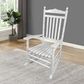 All-Weather Patio Rocking Chair with Wide Seat and Armrest for Comfort Balcony Porch Adult Rocking Chair Sturdy Slatted Back Rest White