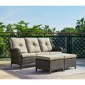 simple Outdoor Furniture Set 5-Piece Patio Rattan Wicker Sectional Sofa Set with 3-Seat Couch 2 Armchairs 2 Ottoman Footrests for Patio Conversation (5 PC Brown/Beige)
