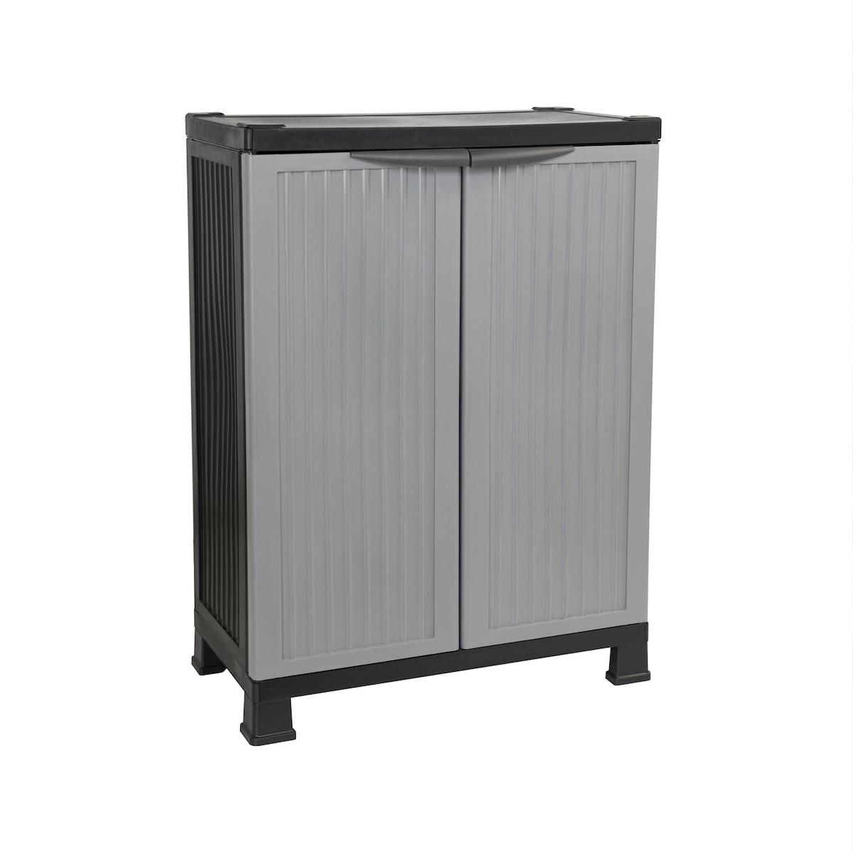 7H SEVEN HOUSE Niedriger Außenschrank aus Kunstharz mit 1 grauen Regal 92x68x39cm 7house Image