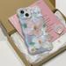 UEEBAI Case for iPhone 14 6.1 inch Shiny Colorful Oil Painting Flower Case Laser Glossy Bubble Case Cute Solid Color Curly Wave Shape Shockproof Soft Phone Case Water Ripple 3D Cover Pink Flower