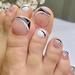Press on Toenails Square Toe Nails Tips Nude Black and White Line Fake Toenails Glitter Silver Full Cover Glue on Toe Nails Glossy Acrylic Summer False Toe Static Nails for Women 24Pcs